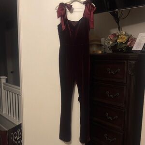 Vici Velvet Jumpsuit with Bow Straps